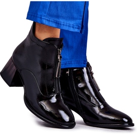 S.Barski Botines Mujer Charol Con Cremalleras, Negro
