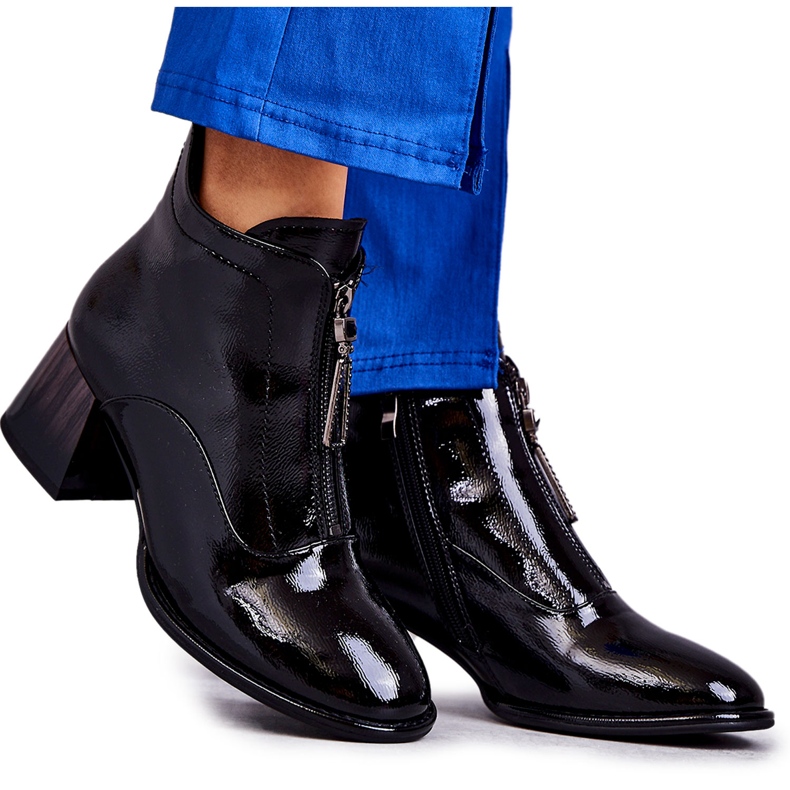 S.Barski Botines Mujer Charol Con Cremalleras, Negro S.Barski Botines Mujer Charol Con Cremalleras, Negro