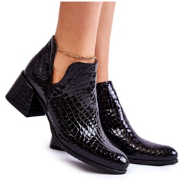 PA2 Botines Lacados Con Recortes De Cocodrilo Estampado Dalros Negro