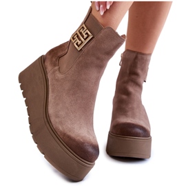 PL5 Botas De Ante De Mujer En Una Plataforma Masiva Marrón Claro Savira