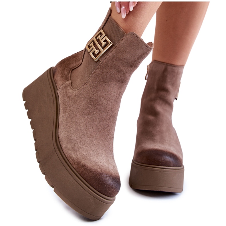 PL5 Botas De Ante De Mujer En Una Plataforma Masiva Marrón Claro Savira