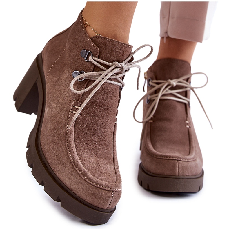 Botas Mujer Ante Atadas Marrón Claro Marianne