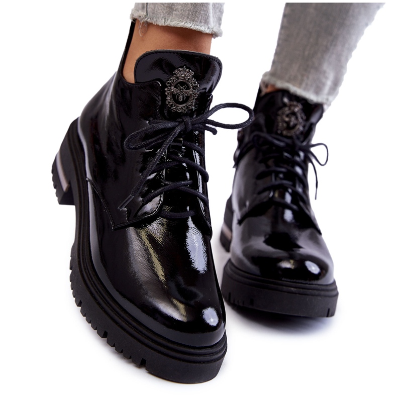 Botas Lacadas De Mujer Con Tacón Plano Negro Charline Botas Lacadas De Mujer Con Tacón Plano Negro Charline