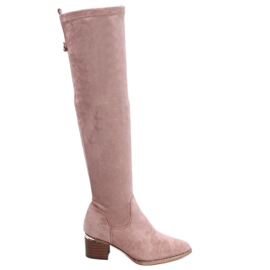 PA1 Botas por encima de la rodilla de tacón bajo en beige Gwen