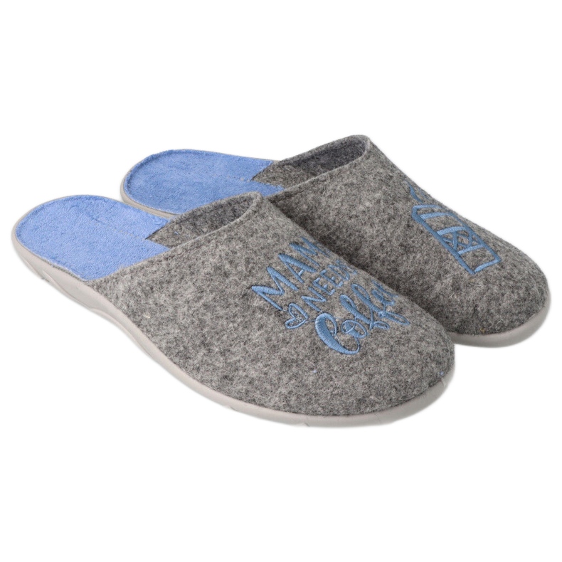 Pantuflas de mujer befado 235D188 gris con bordado azul