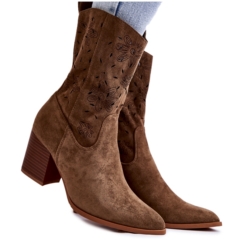 FB1 Botas Cowboy Mujer Ante Flores Caqui Ariane B-819 verde