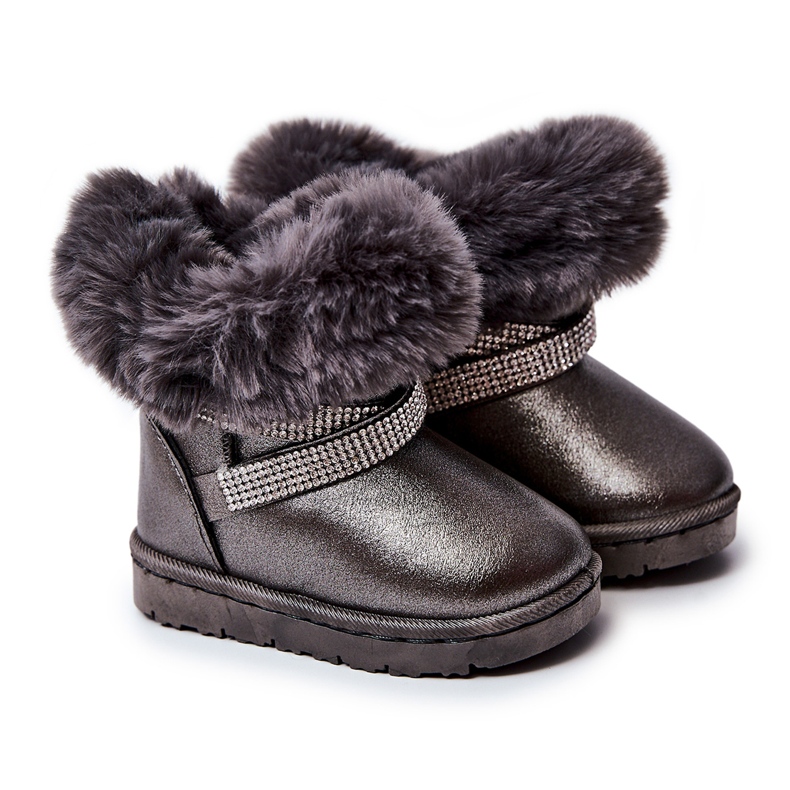 FR1 Botas de nieve gris oscuro con circonitas cúbicas Hollee 20224-B