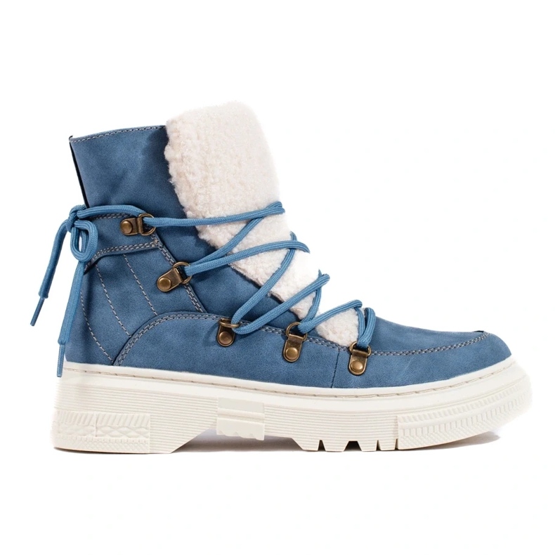 Botas de nieve de mujer azules con piel de oveja. Botas de nieve de mujer azules con piel de oveja.