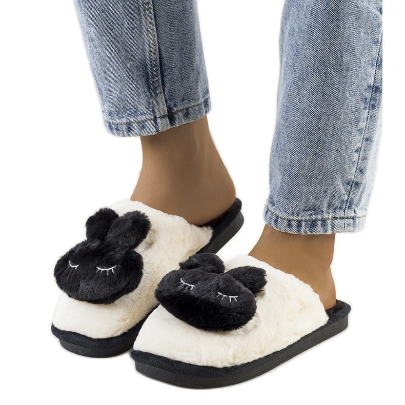 Inna Pantuflas negras con conejo Conejo blanco Inna Pantuflas negras con conejo Conejo blanco