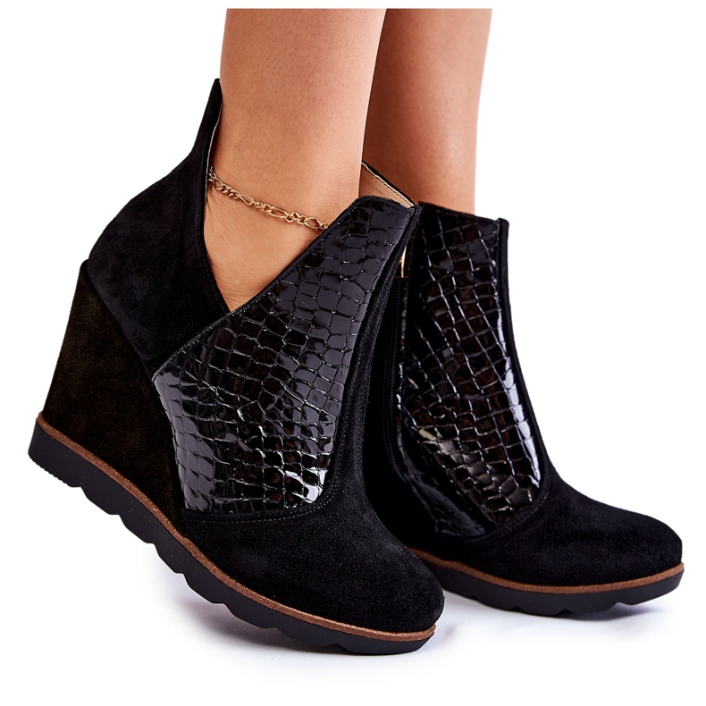 PA2 Botas de cuña de cocodrilo de ante negro Alda
