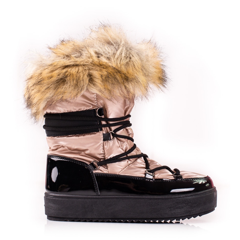 Botas de nieve de mujer con plataforma y pelo Shelovet beige negro