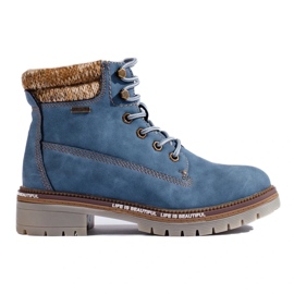 Botas de montaña de mujer azules fabricadas en piel ecológica.