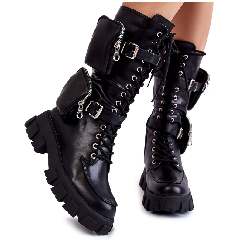 PG2 Botas De Mujer Con Cordones Y Riñón Negro Mirrano PG2 Botas De Mujer Con Cordones Y Riñón Negro Mirrano