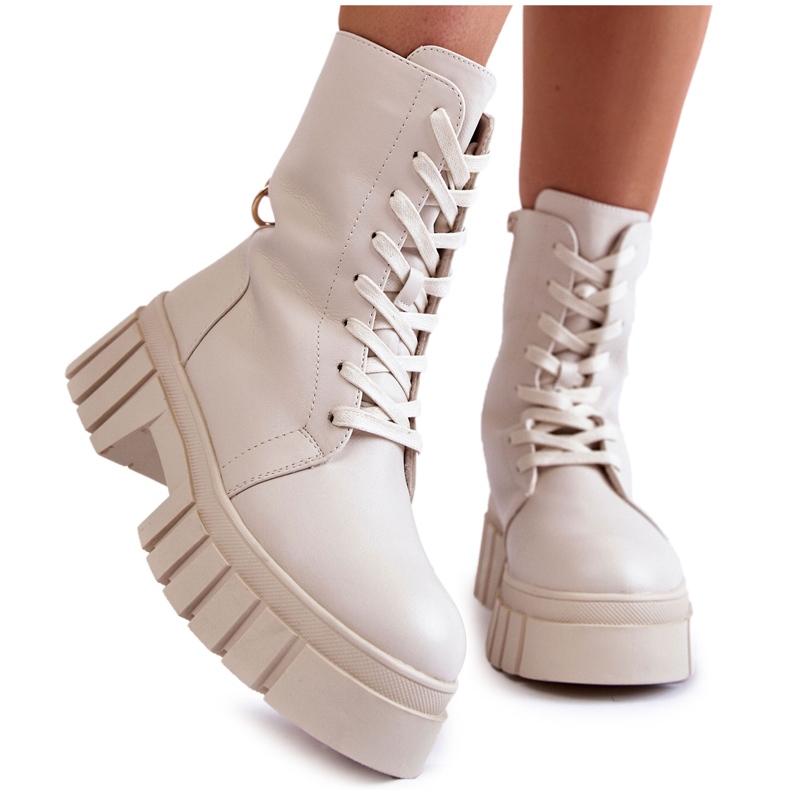 Sergio Leone Botas de cuero con aislamiento sobre una plataforma Telisa beige claro