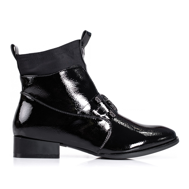 Elegantes botas Shelovet de mujer fabricadas en piel ecológica barnizada negro