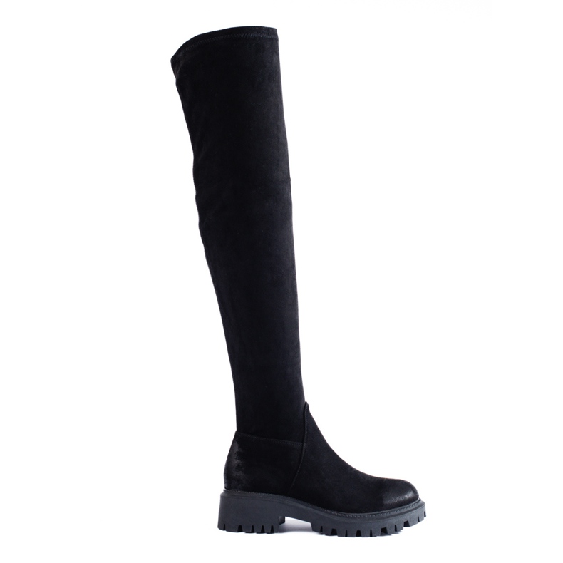 Botas altas Shelovet de mujer con tacón plano negro Botas altas Shelovet de mujer con tacón plano negro