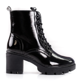 Botas de trabajadora lacadas con tacón alto para mujer. negro