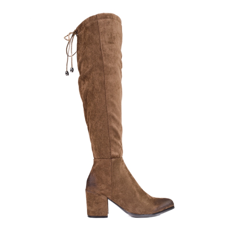 Elegantes botas Shelovet de mujer fabricadas en ante ecológico marrón