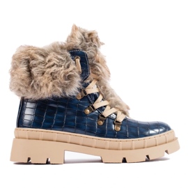 Goodin Botas de mujer azules con pelo.