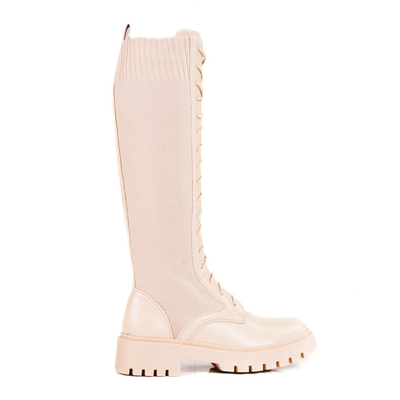 Botas con cordones para mujer con parte superior Shelovet flexible beige
