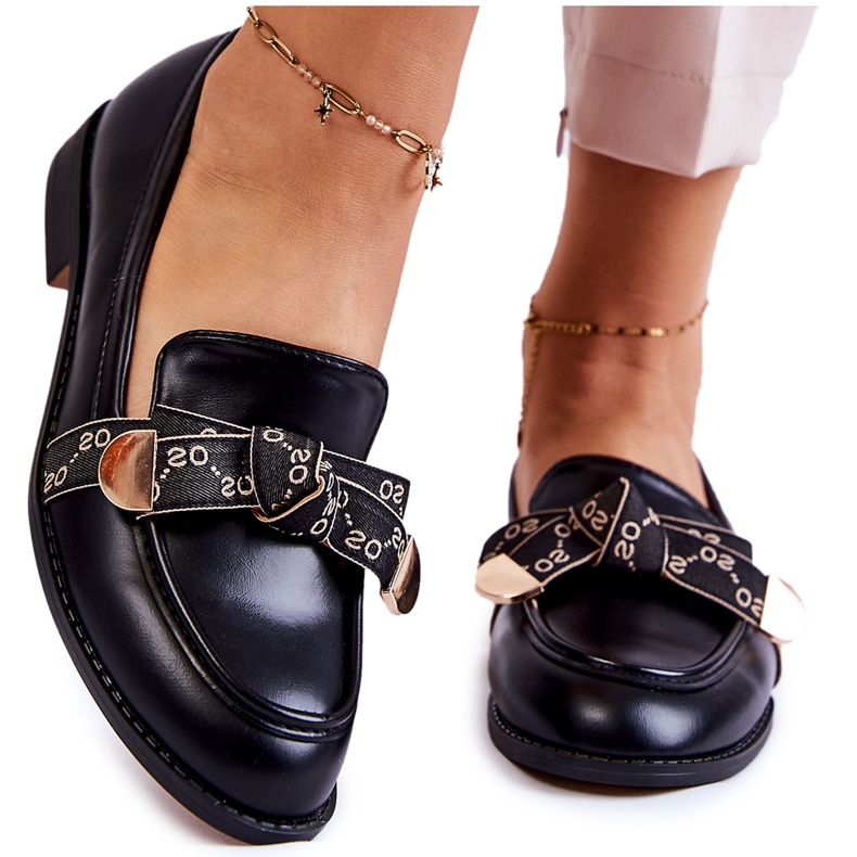 WS1 Mocasines De Mujer De Piel Con Lazo Dayes Negro
