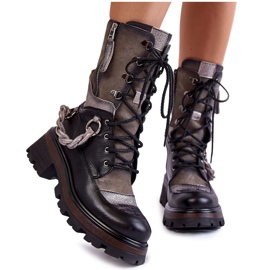 Botas Altas de Cuero Workers Maciejka 05586-01 Negro y Gris