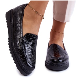 Vinceza Mocasines Lacados Estampado Cocodrilo Sobre Plataforma Diane Negro