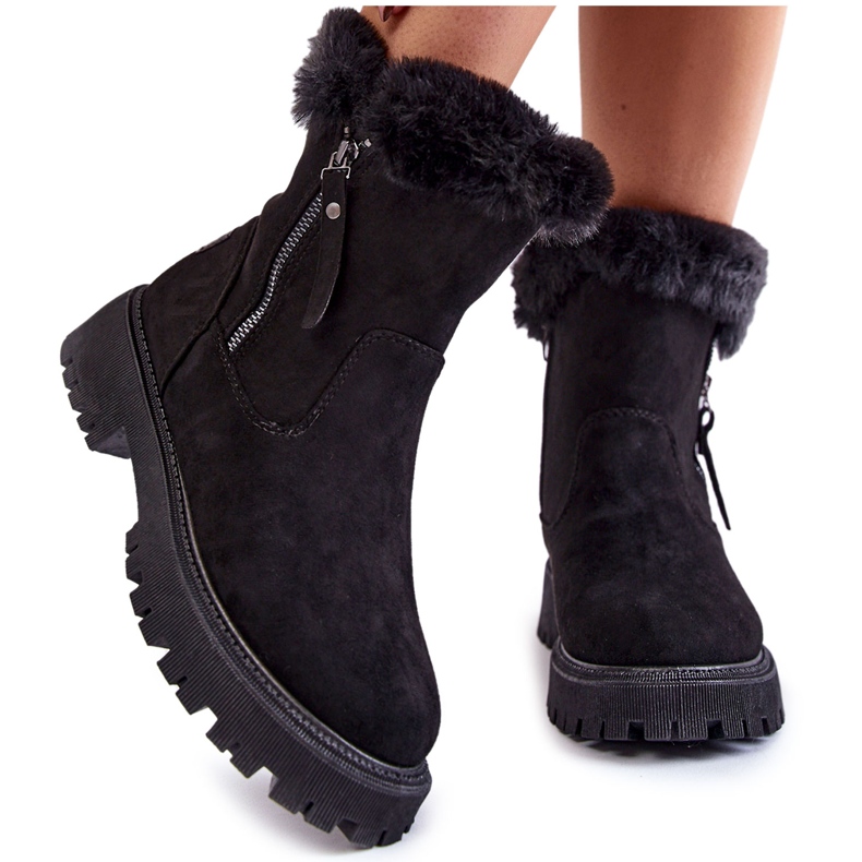 Vinceza Botas de ante negro Rezan con piel en una cremallera