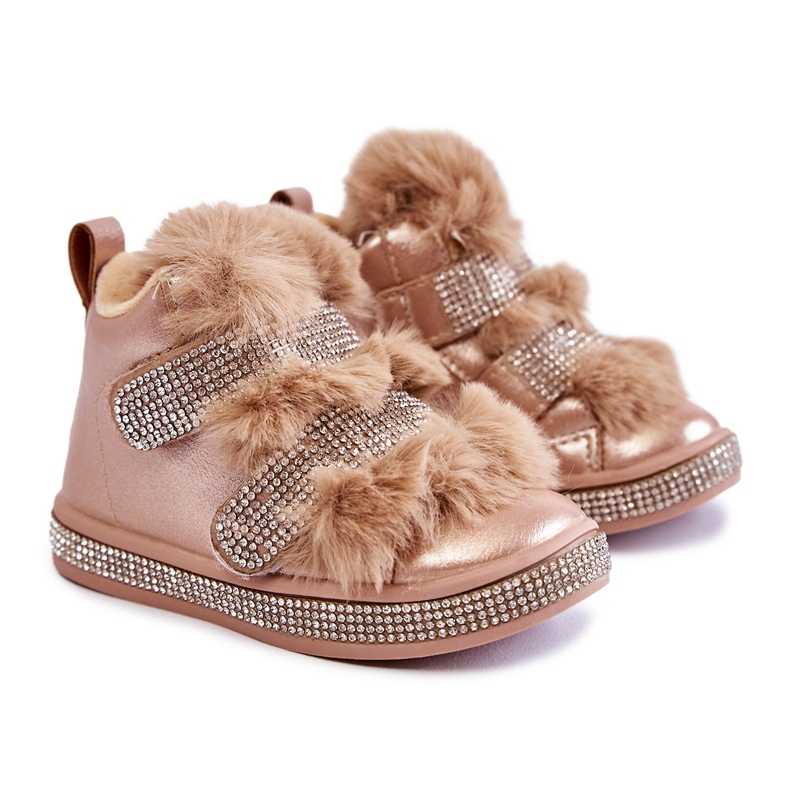 Botas de nieve cálidas de cuero para niños Golden Leela dorado