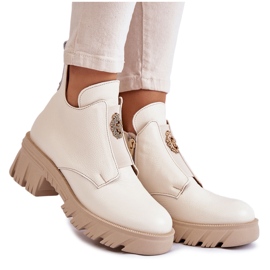 PL5 Botas De Mujer De Piel Con Adorno Maley Beige Claro