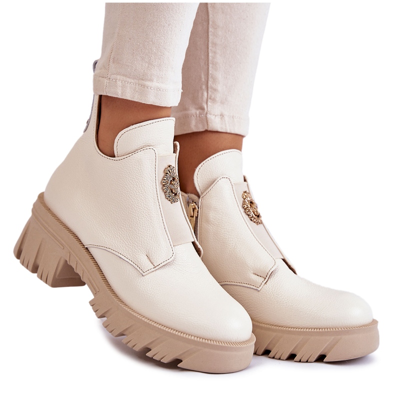 PL5 Botas De Mujer De Piel Con Adorno Maley Beige Claro