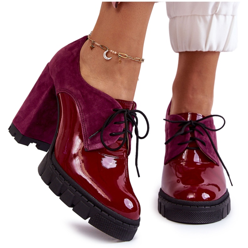 PA2 Botas lacadas de gamuza de moda en la plataforma Carisa de Borgoña rojo multicolor rosado