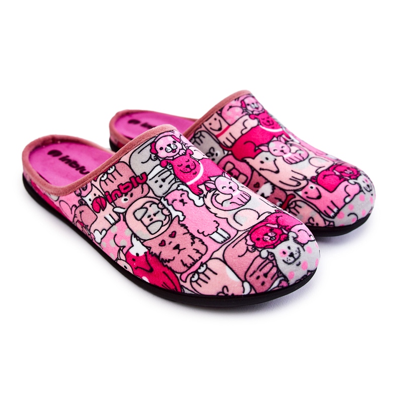 Pantuflas Caseras En Gatos Inblu GF-12-023 Rosa rosado gris