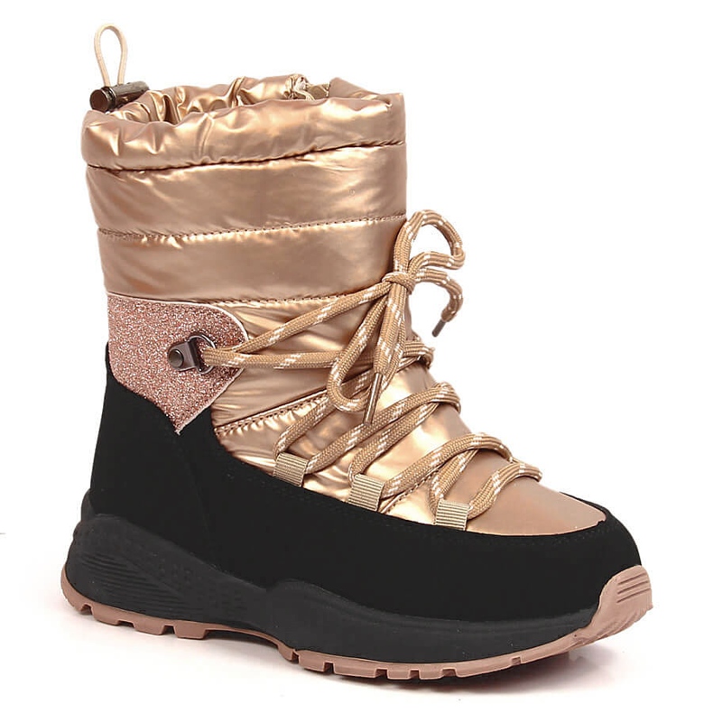 News Botas de nieve para niña, con aislamiento de lana de oveja, doradas negro dorado