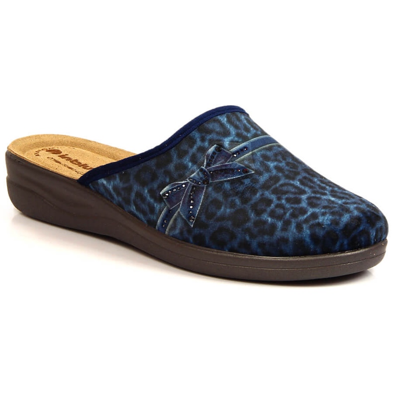 Cómodas zapatillas de casa de mujer Inblu azul marino con estampado de leopardo
