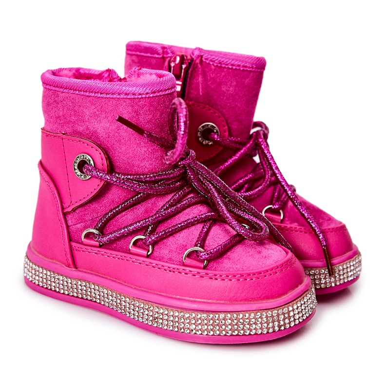 FR1 Botas de nieve para niños con circonita Wellma Fucsia rosado