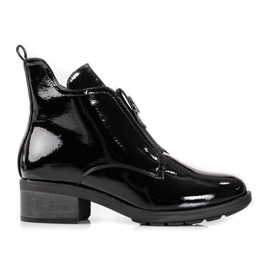 Botines de mujer de charol con tacón plano negro