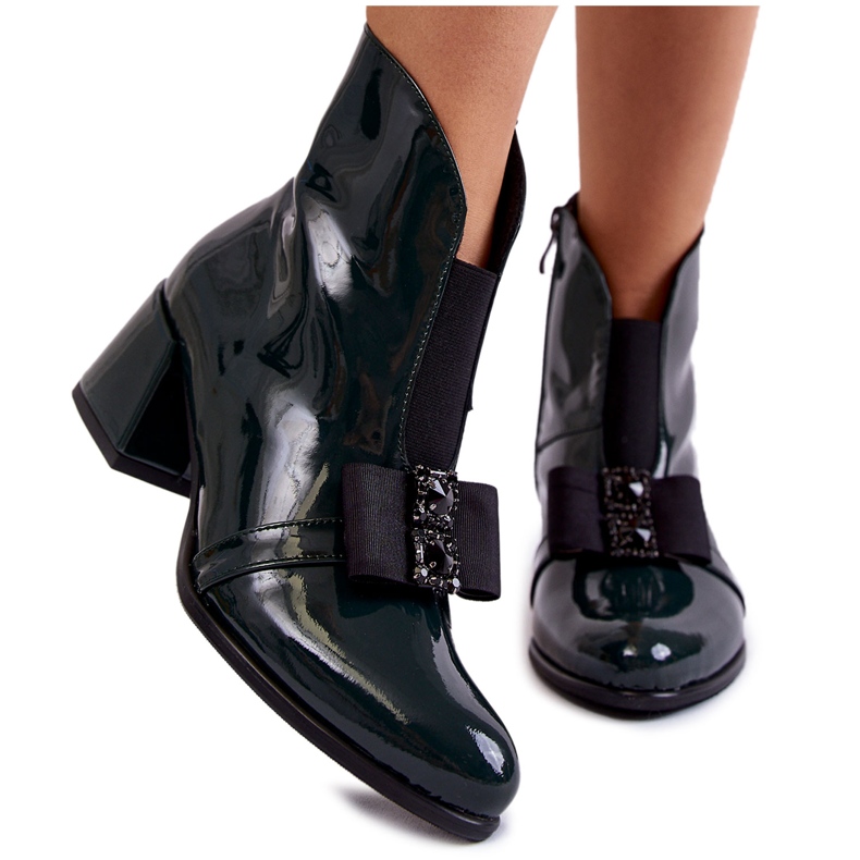 PA2 Botas Lacadas De Tacón Alto Con Lazo Verde Hallie Decorativo