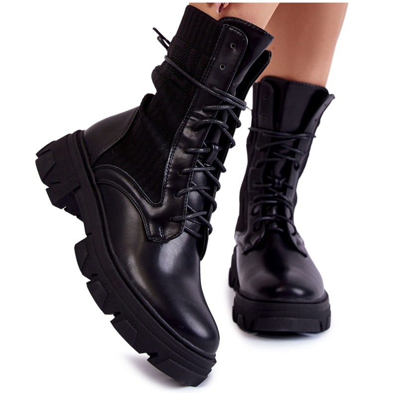 PA1 Botas de Mujer con Cordones Workers Black Marlissa negro