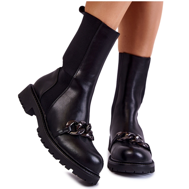 PA1 Botas sin cordones de mujer con cadena Black Maliya negro