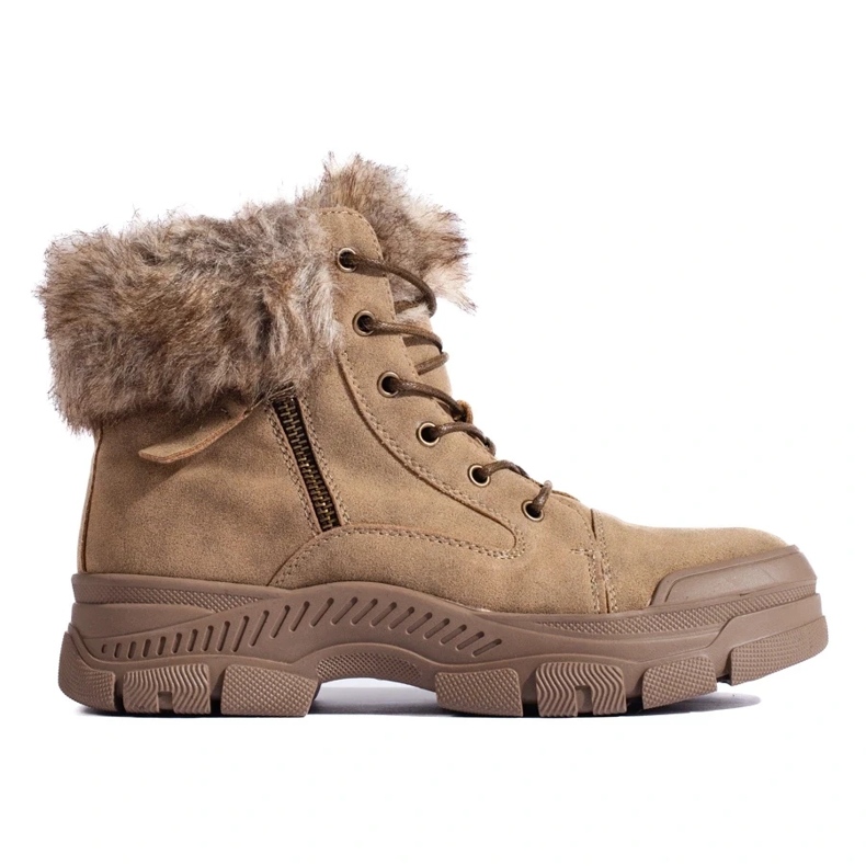 Botas de montaña de mujer marrones con pelo beige