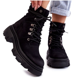 Botas cálidas de piel con cordones Negro Merisha