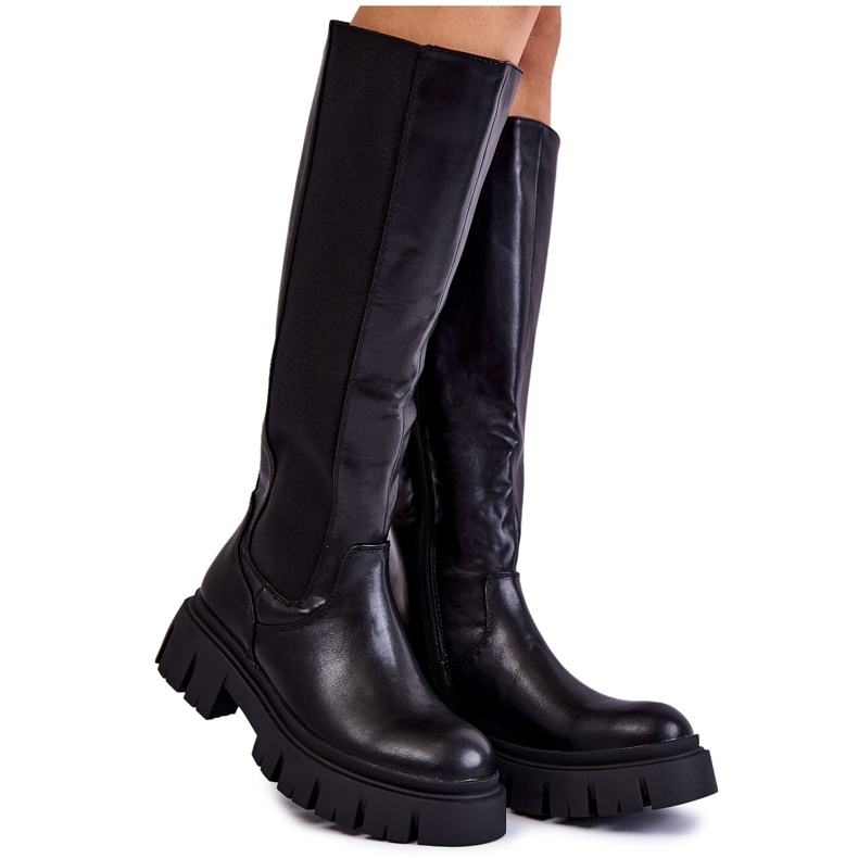 PE1 Botas De Mujer En La Plataforma Hasta La Rodilla Negro Milania