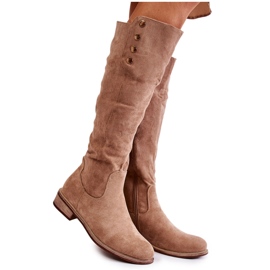 S.Barski Botas cálidas de ante con tacón plano Beige Laura