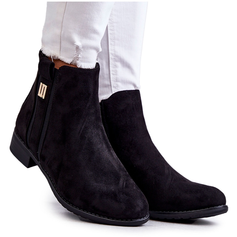 S.Barski Botines Mujer De Ante Con Adorno, Negro