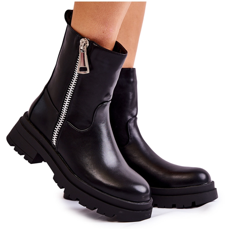 Botas cálidas negras de mujer con cremalleras negro