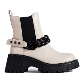 Botines Chelsea de mujer con cadena beige
