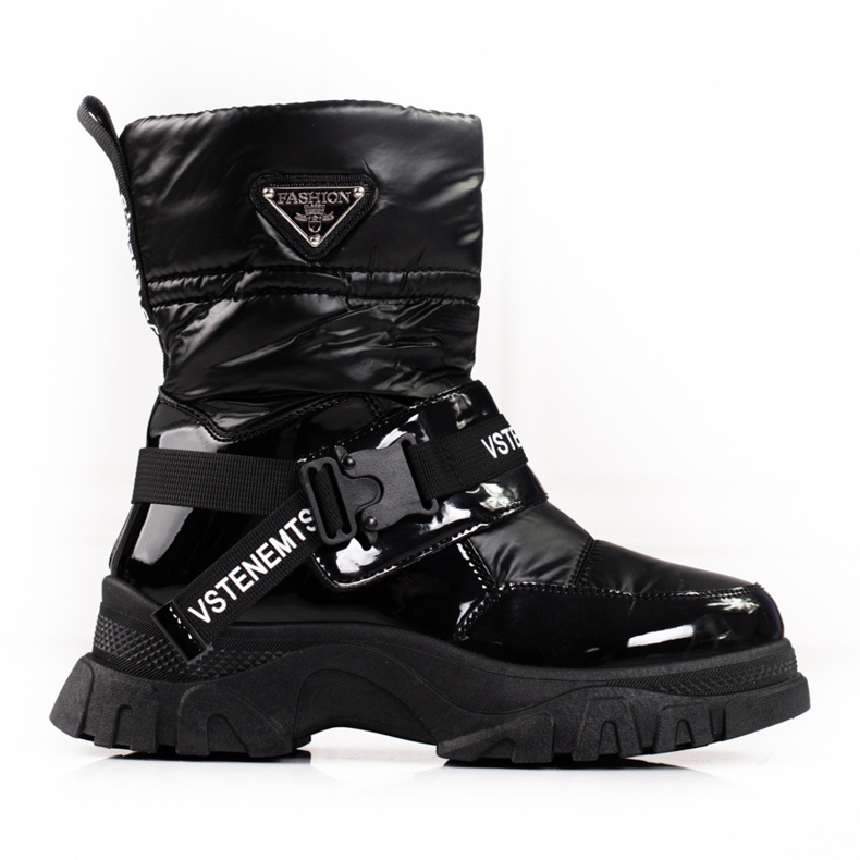 Botas de nieve shelovet para mujer con aislamiento de piel negro Botas de nieve shelovet para mujer con aislamiento de piel negro