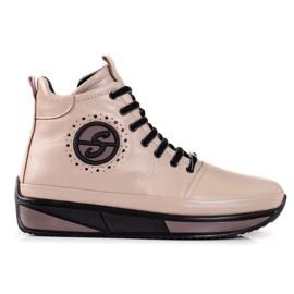 Zapatillas de mujer en la plataforma Shelovet hechas de cuero natural. beige