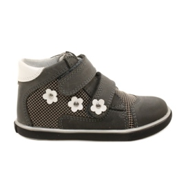 Zapatos de cuero para niñas con flores blancas 91904 gris bartek